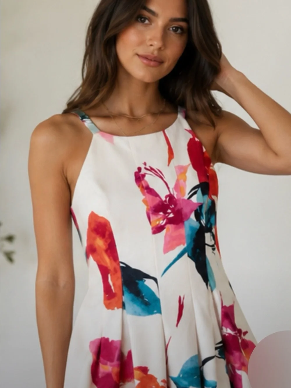Vince Camuto White Maxi Dress with Pink, Red & Teal Floral Print - Picture 3 of 5